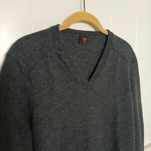 STEFANEL Italy Sweater 100% Wool‎ V-Neck Pullover Men's XXL Gray Long Sleeve